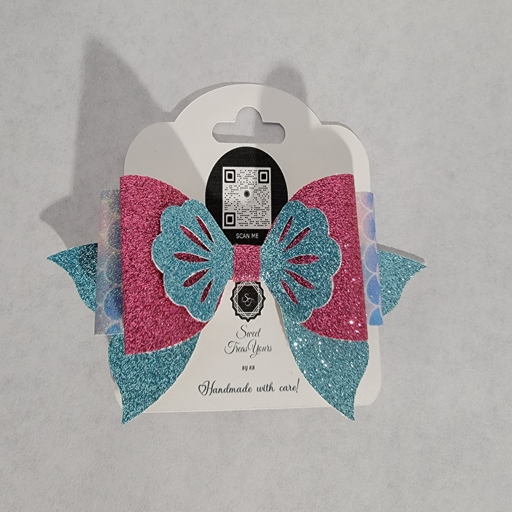 Mermaid Glitter Faux Leather Hair Bow Clip